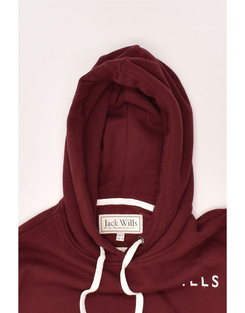 JACK WILLS Womens Graphic Hoodie Jumper UK 12 Medium Maroon Cotton | Vintage Jack Wills | Thrift | Second-Hand Jack Wills | Used Clothing | Messina Hembry 