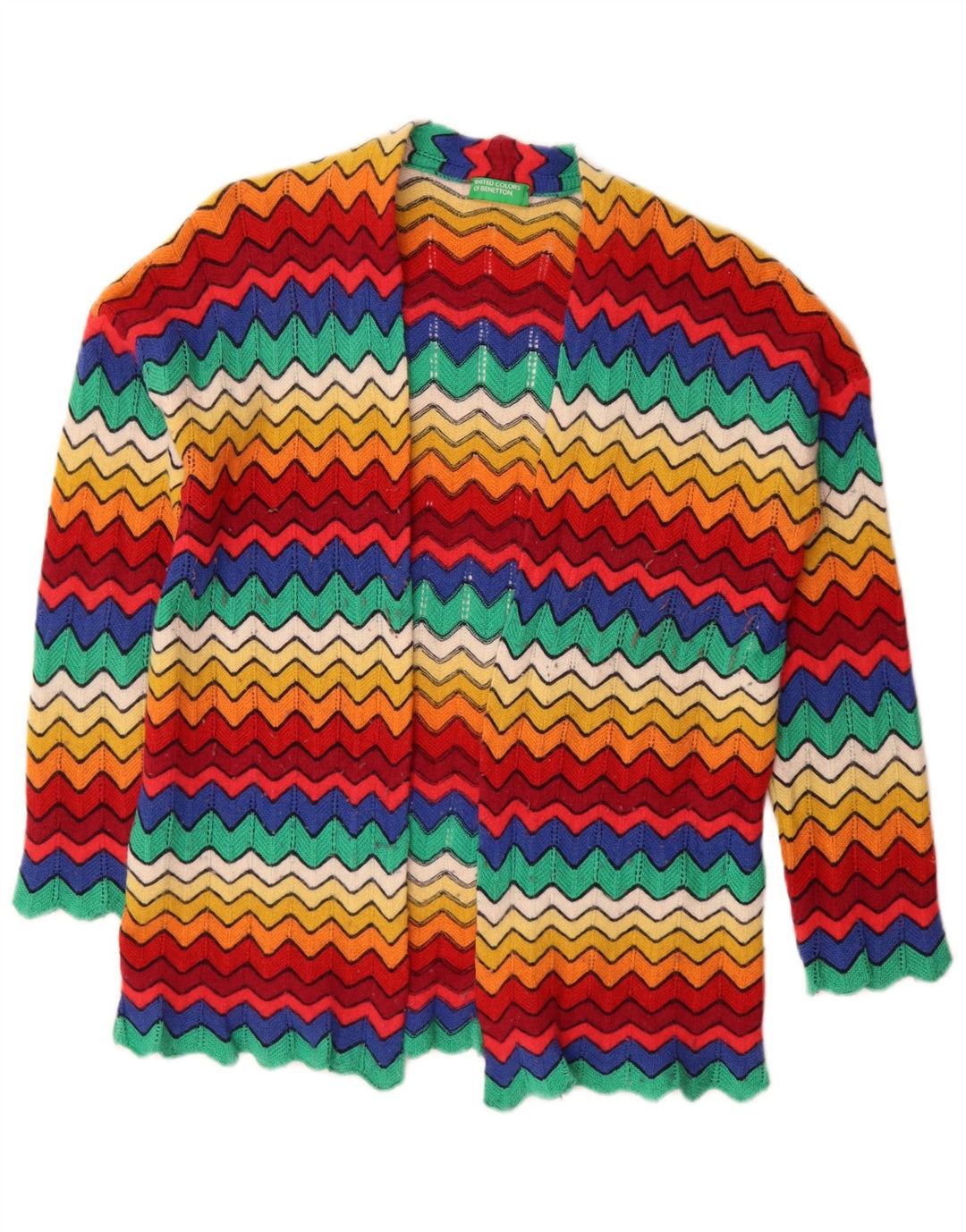 Benetton Womens Open Cardigan Sweater UK 16 Large Multicoloured Chevron