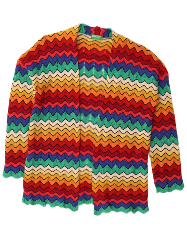 Benetton Womens Open Cardigan Sweater UK 16 Large Multicoloured Chevron