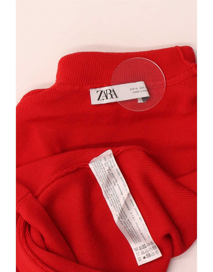 Zara Womens Crop Roll Neck Top Long Sleeve UK 12 Medium Red Viscose