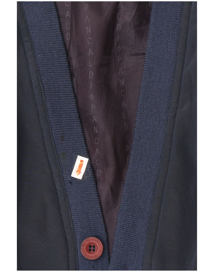 PANCALDI Mens Cardigan Sweater 2XL Navy Blue Argyle/Diamond Silk