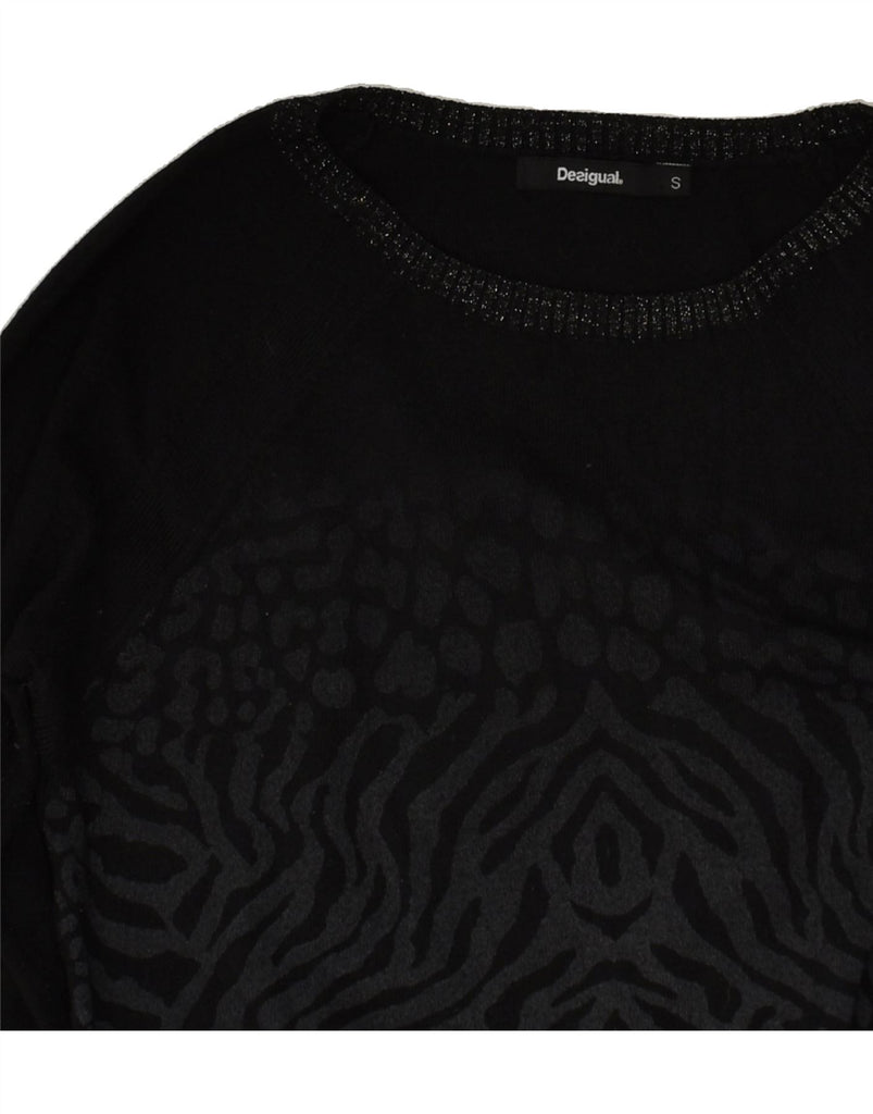 DESIGUAL Womens Crew Neck Jumper Sweater UK 10 Small Black Animal Print | Vintage Desigual | Thrift | Second-Hand Desigual | Used Clothing | Messina Hembry 