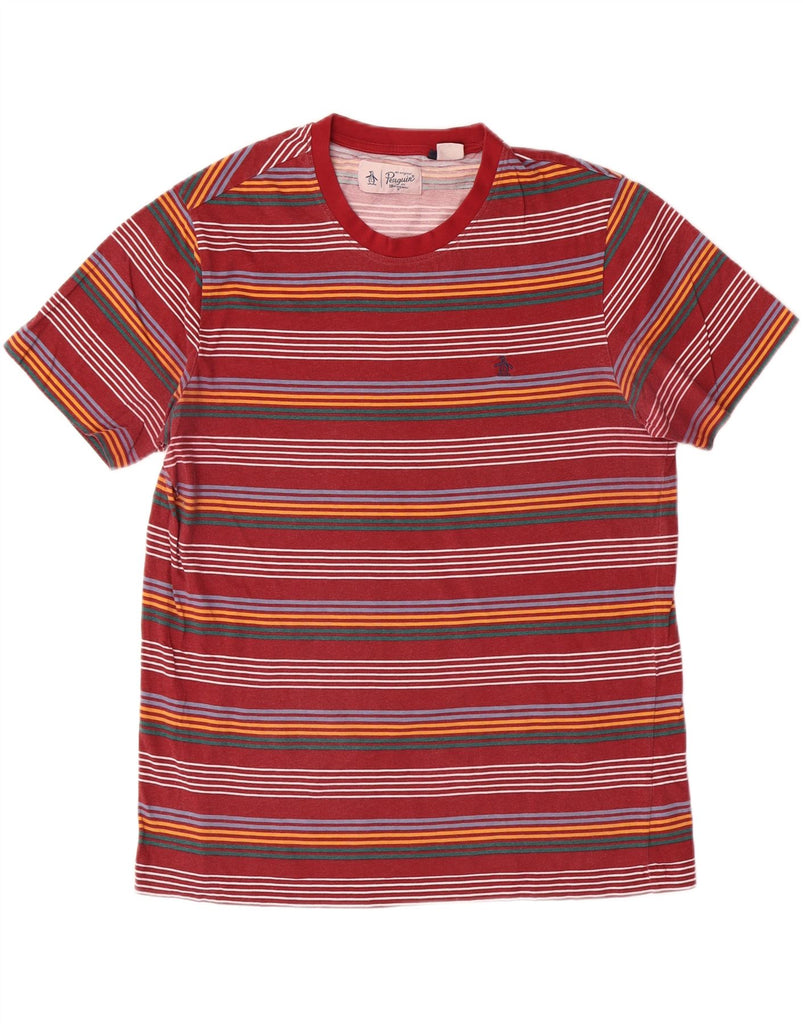 PENGUIN Mens T-Shirt Top Large Red Striped Cotton Vintage Penguin and Second-Hand Penguin from Messina Hembry 