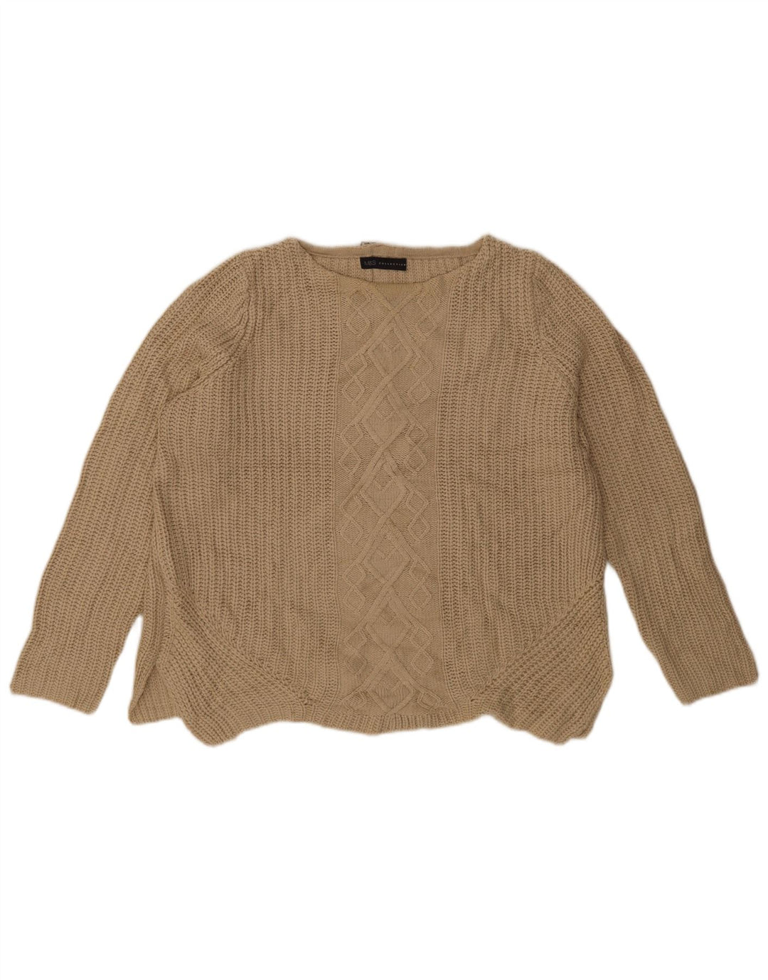Marks & Spencer Womens Oversized Boat Neck Jumper Sweater UK 14 Large Beige