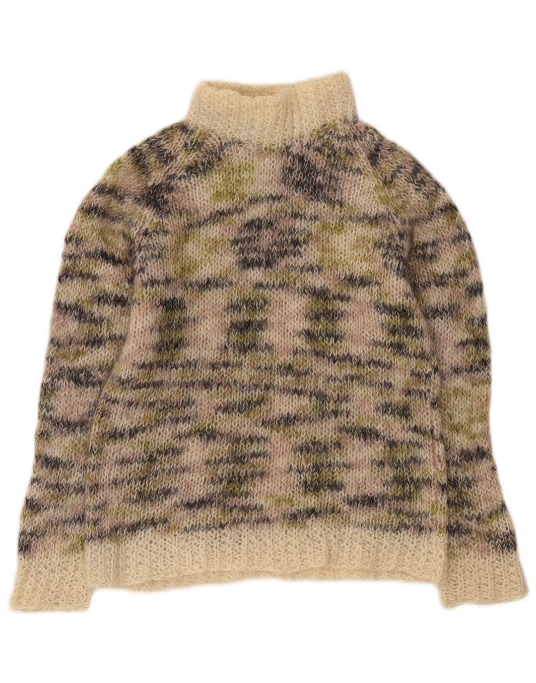 Vintage Womens Turtle Neck Jumper Sweater UK 12 Medium Beige Flecked