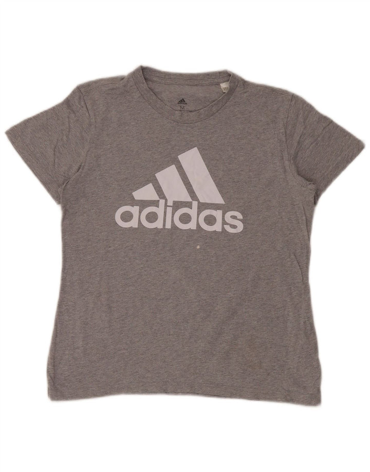 Adidas Womens Graphic T-Shirt Top UK 12 Medium Grey Cotton