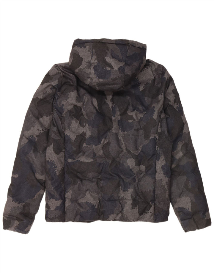 Superdry Mens Hooded Padded Jacket UK 38 Medium Black Camouflage Polyester
