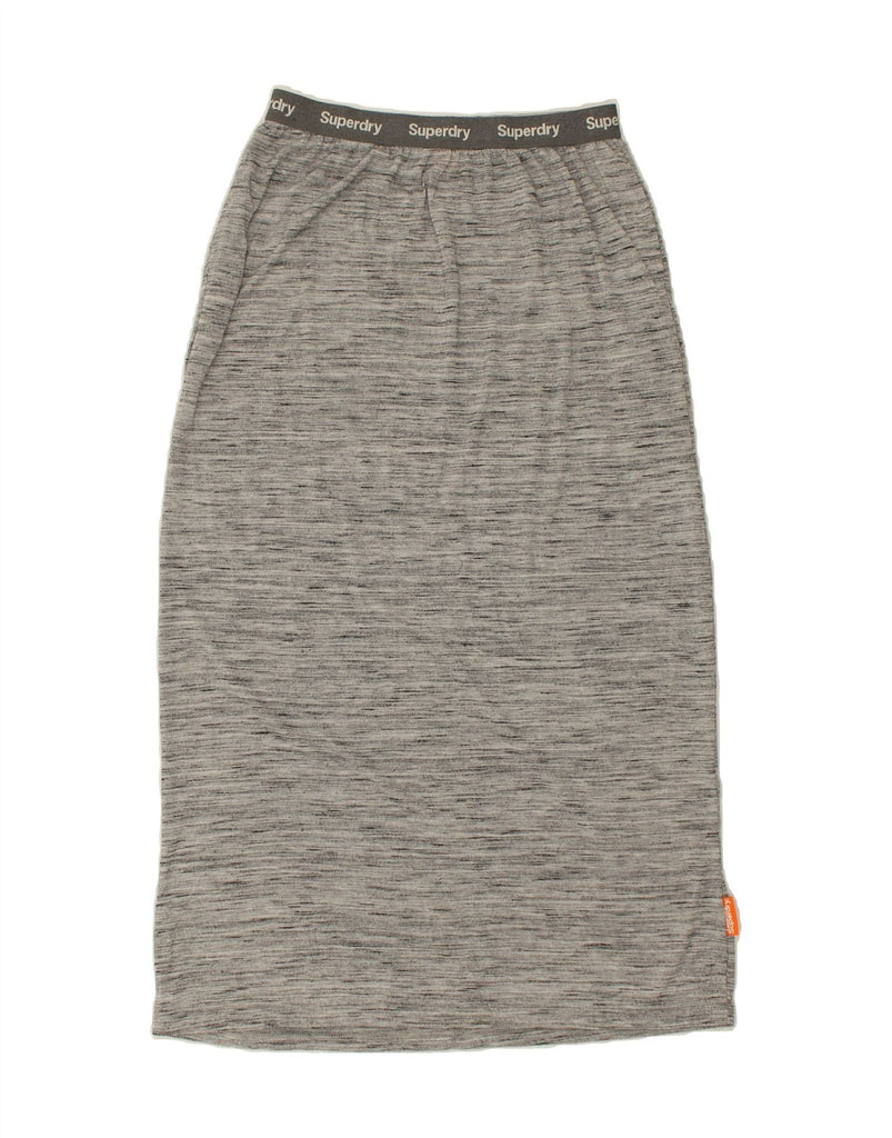 SUPERDRY Womens Graphic Maxi Skirt UK 12 Medium W28 Grey Flecked Polyester | Vintage Superdry | Thrift | Second-Hand Superdry | Used Clothing | Messina Hembry 