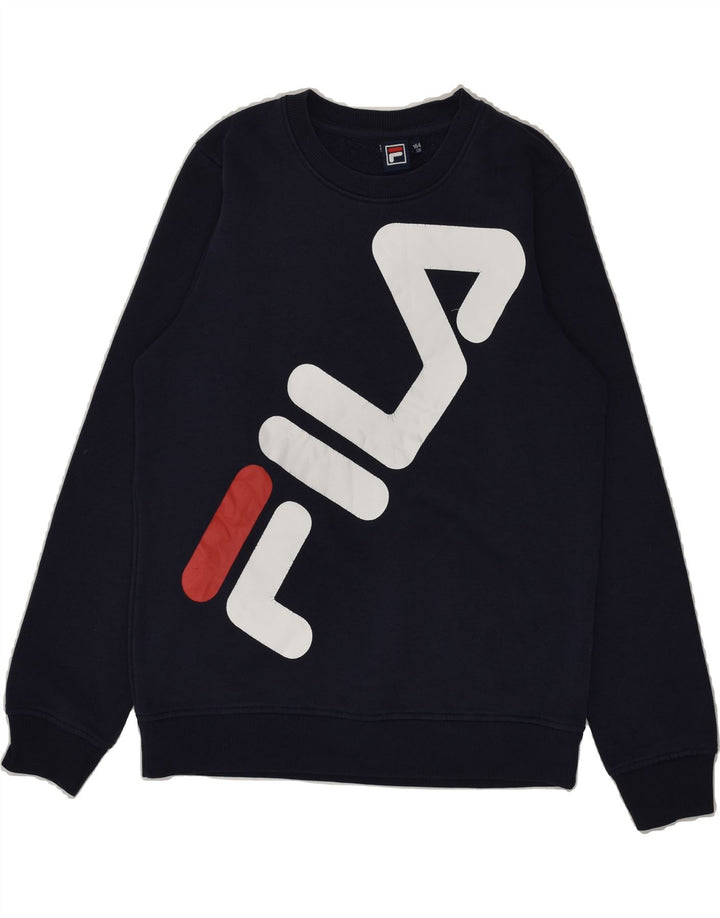 FILA Boys Graphic Sweatshirt Jumper 13-14 Years Navy Blue | Vintage Fila | Thrift | Second-Hand Fila | Used Clothing | Messina Hembry 
