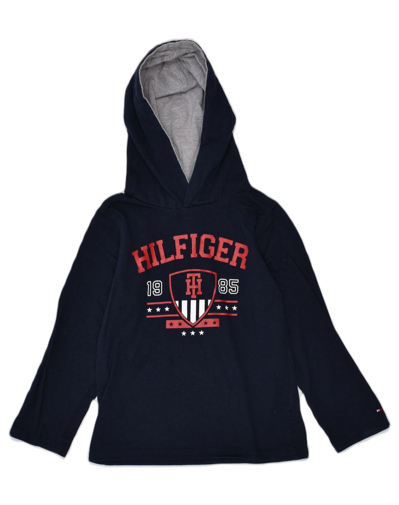 TOMMY HILFIGER Boys Graphic Hoodie Jumper 4-5 Years Navy Blue Cotton | Vintage Tommy Hilfiger | Thrift | Second-Hand Tommy Hilfiger | Used Clothing | Messina Hembry 