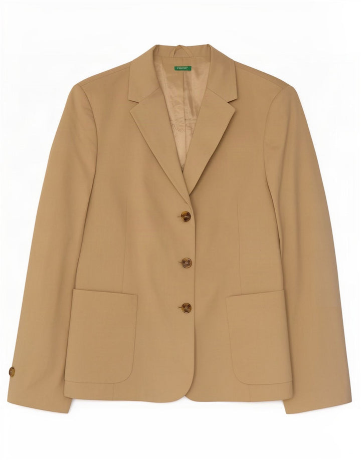 Benetton Womens 3 Button Blazer Jacket IT 48 XL Beige Cotton