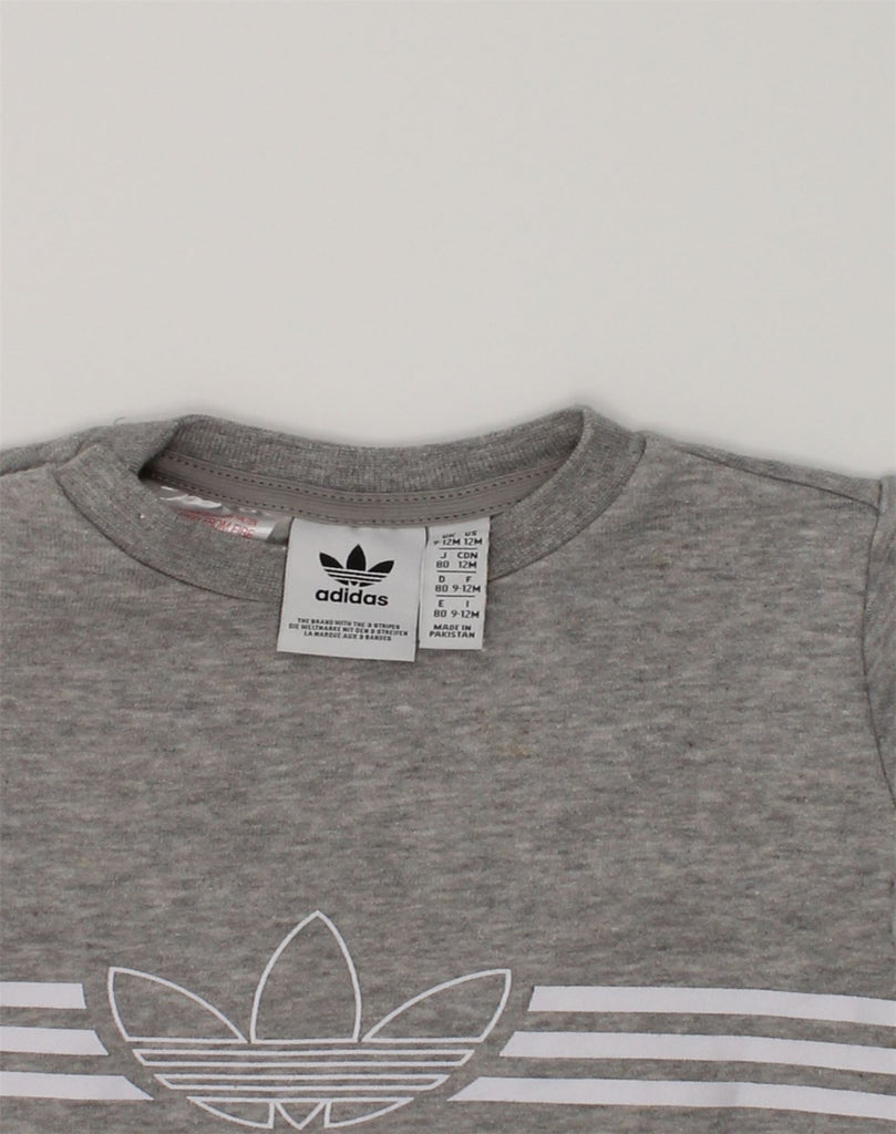 ADIDAS Baby Boys Graphic Sweatshirt Jumper 9-12 Months Grey Cotton | Vintage Adidas | Thrift | Second-Hand Adidas | Used Clothing | Messina Hembry 