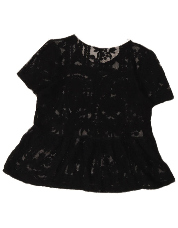 Zara Womens Trafaluc Lace Blouse Top UK 12 Medium Black Floral