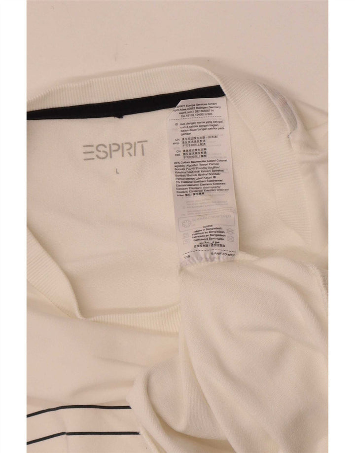Esprit Womens Sweatshirt Jumper UK 16 Large White Striped Cotton