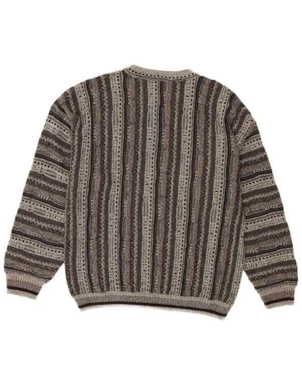 Nara Maglie Mens Regular Fit Crew Neck Jumper Sweater Large Grey Striped