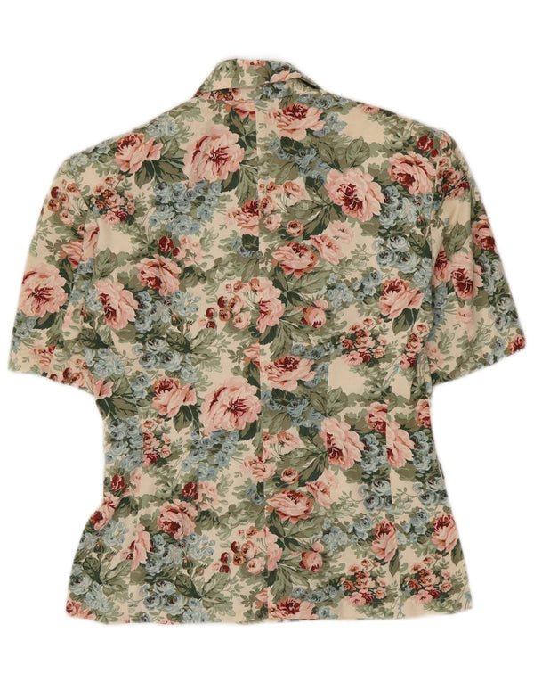 Vintage Womens Short Sleeve Cardigan Top UK 10 Small Green Floral