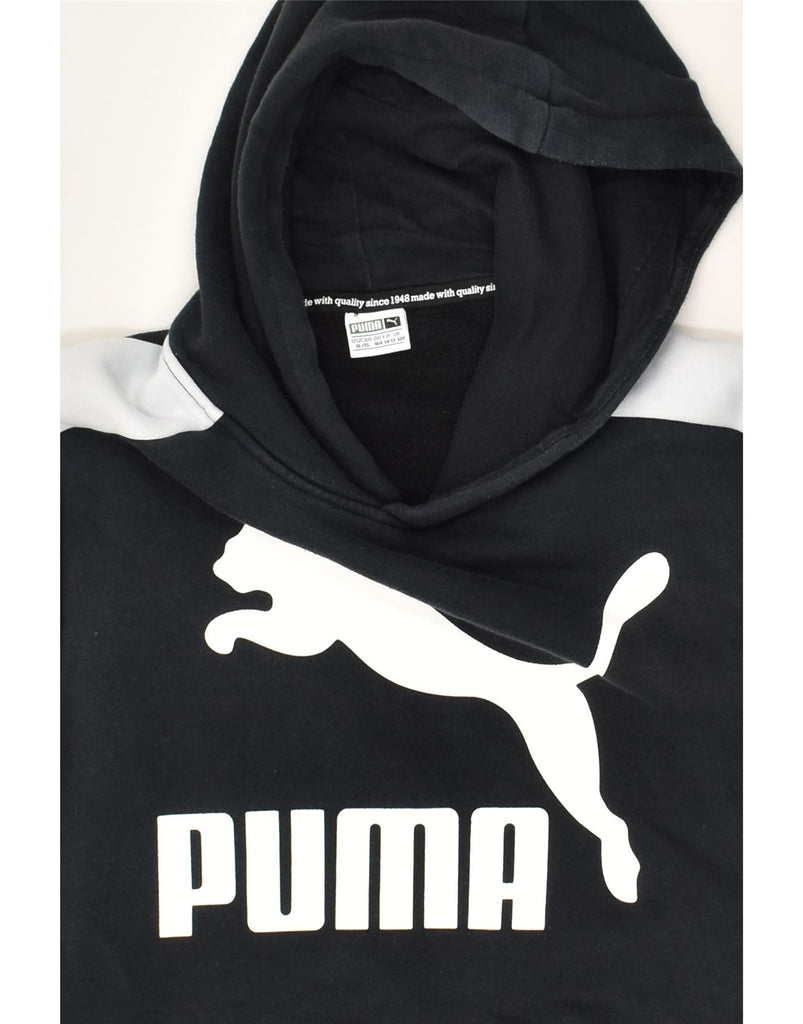 PUMA Boys Graphic Hoodie Jumper 13-14 Years Black Cotton | Vintage Puma | Thrift | Second-Hand Puma | Used Clothing | Messina Hembry 