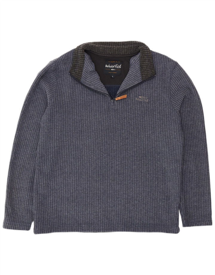 Weird Fish Mens Zip Neck Fleece Jumper Large Navy Blue Polyester