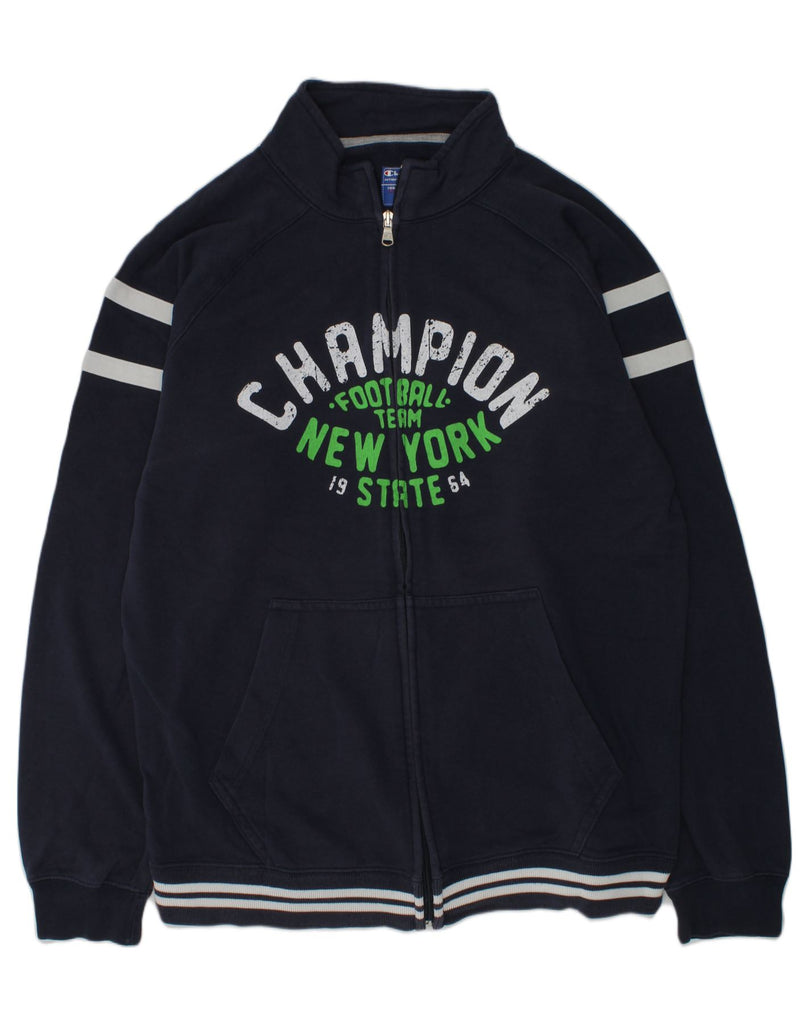 CHAMPION Boys Graphic Tracksuit Top Jacket 13-14 Years XL Navy Blue Cotton | Vintage Champion | Thrift | Second-Hand Champion | Used Clothing | Messina Hembry 