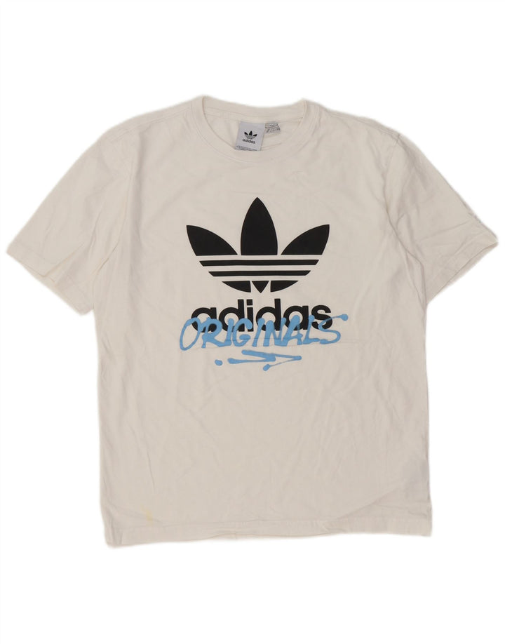 Adidas Mens Graphic T-Shirt Top Medium White Cotton