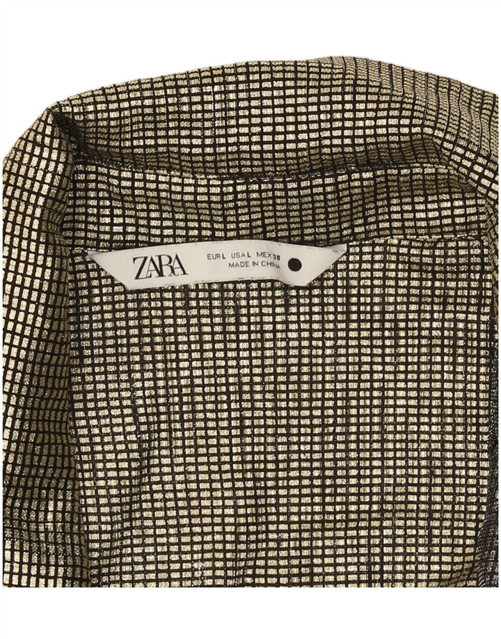 Zara Womens Shirt Blouse UK 14 Large Gold Gingham