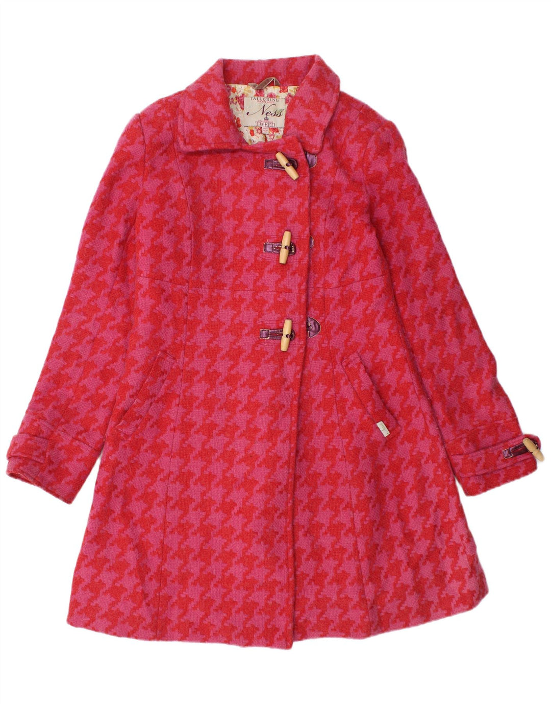 Ness Womens Duffle Coat UK 8 Small Pink Houndstooth Wool