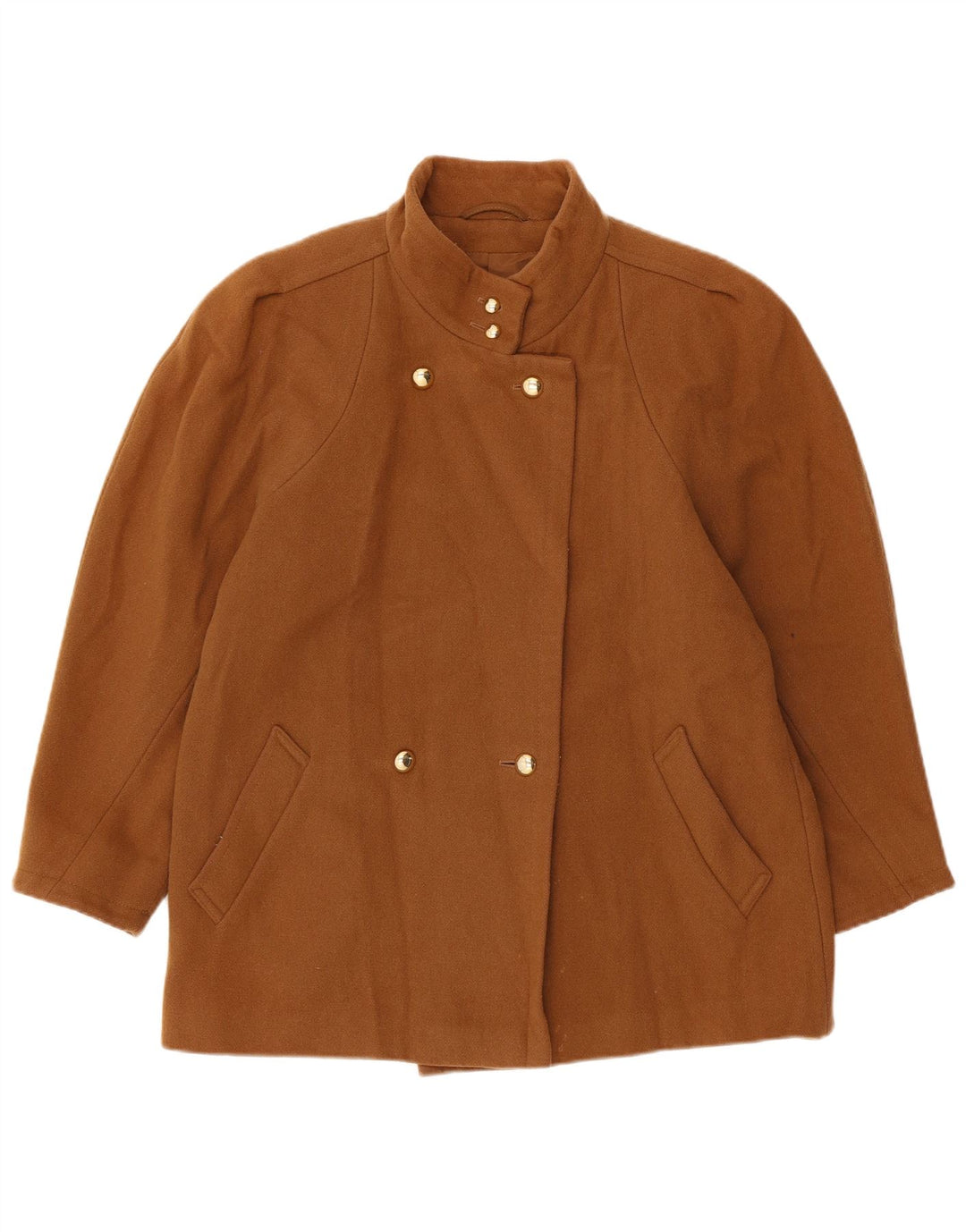 St Michael Womens Double Breasted Jacket UK 14 Large Beige Wool