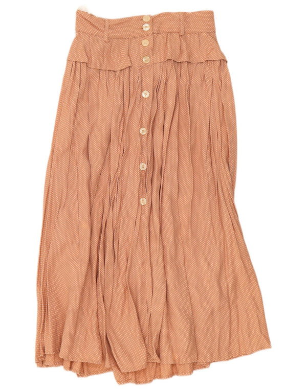 Vintage Womens Pleated Midi Skirt W28 Medium Brown Spotted