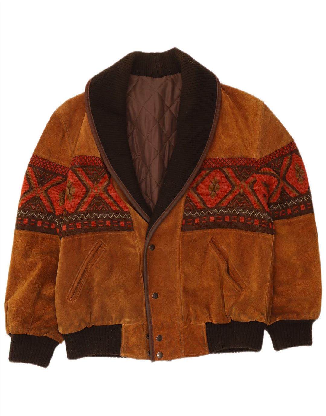 Vintage Mens Suede Bomber Jacket UK 40 Large Beige Geometric Viscose