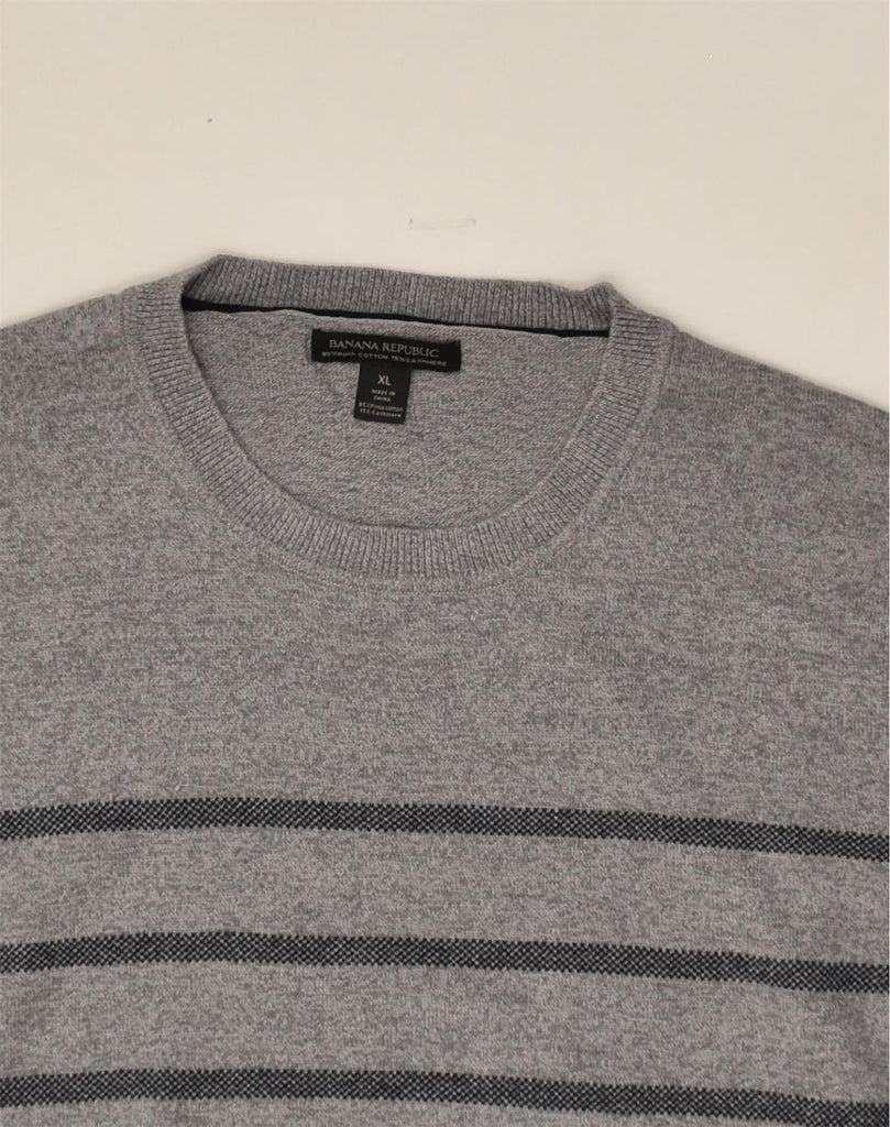 BANANA REPUBLIC Mens Crew Neck Jumper Sweater XL Grey Striped Cotton | Vintage Banana Republic | Thrift | Second-Hand Banana Republic | Used Clothing | Messina Hembry 