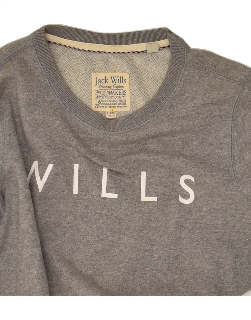 JACK WILLS Womens Graphic Sweatshirt Jumper UK 12 Medium Grey Cotton | Vintage Jack Wills | Thrift | Second-Hand Jack Wills | Used Clothing | Messina Hembry 