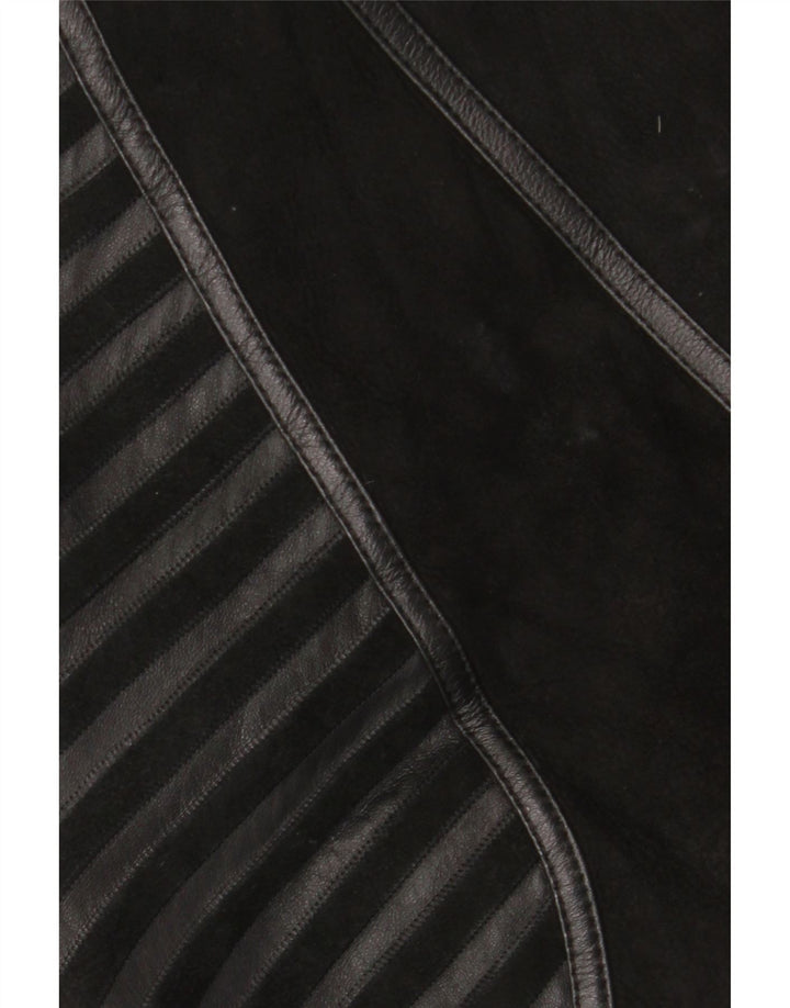 Vintage Womens Shearling Jacket UK 18 XL Black Striped Leather