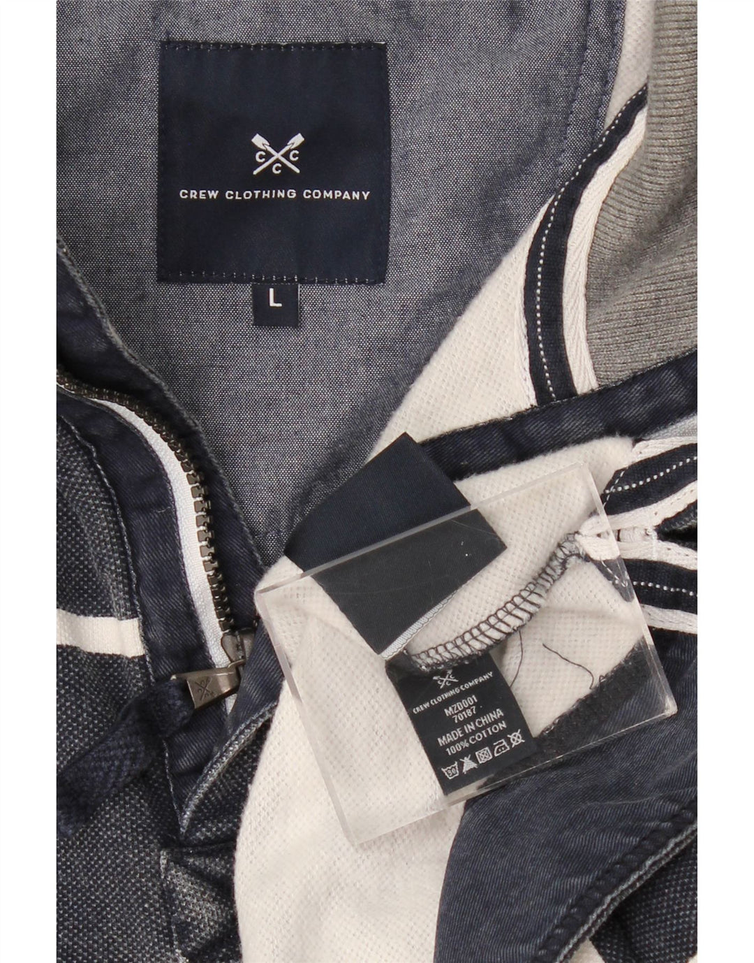 CREW CLOTHING Mens Zip Neck Sweatshirt Jumper Large Navy Blue Striped