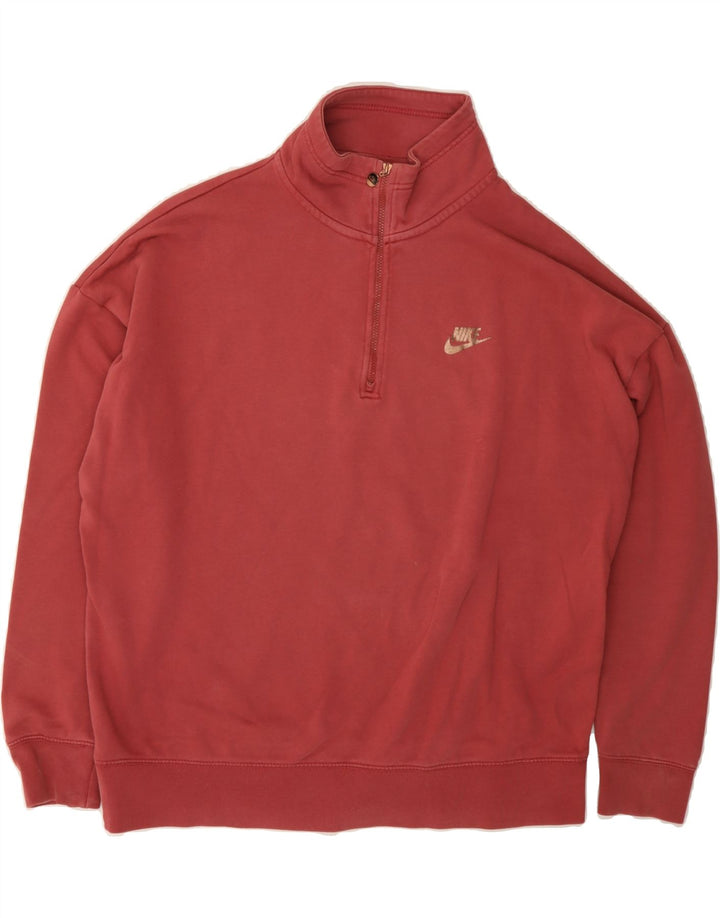 NIKE Womens Oversized Graphic Zip Neck Sweatshirt Jumper UK 14 Medium Red Vintage Nike and Second-Hand Nike from Messina Hembry 