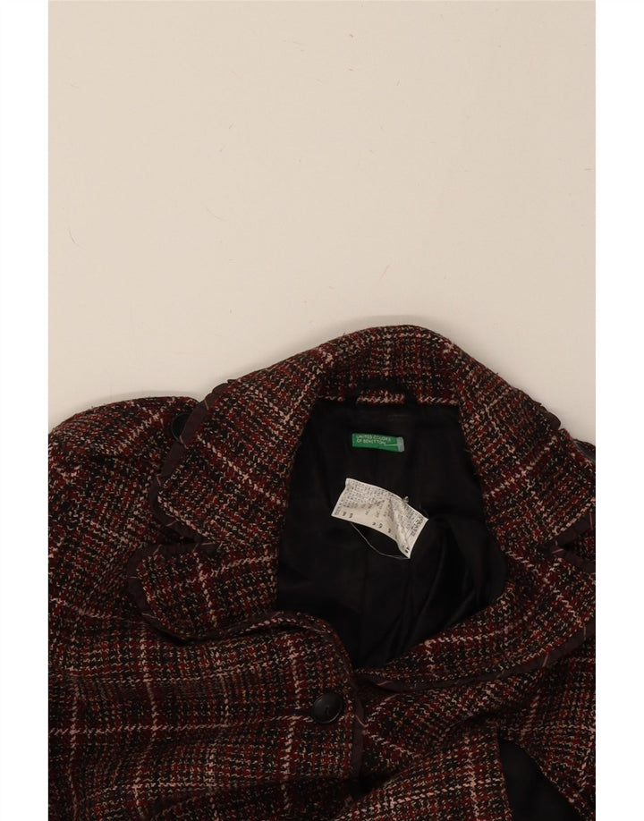 BENETTON Womens Overcoat IT 48 XL Red Check Acrylic Vintage Benetton and Second-Hand Benetton from Messina Hembry 