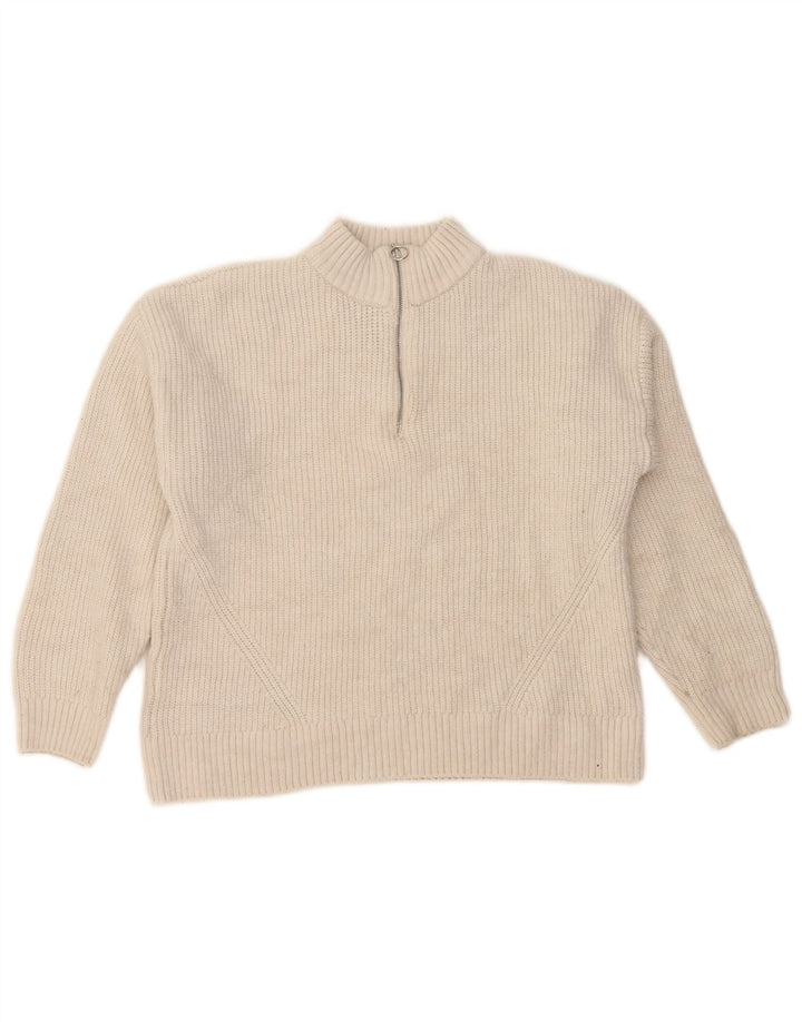Marks & Spencer Womens Zip Neck Jumper Sweater UK 14 Large Off White