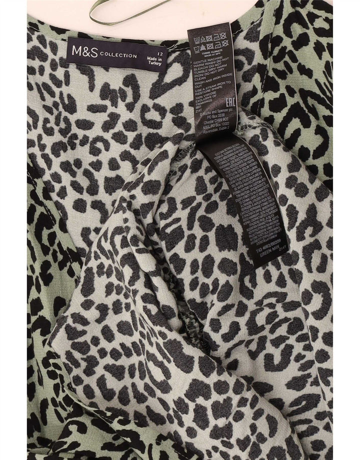 Marks & Spencer Womens Blouse Top UK 12 Medium Green Animal Print