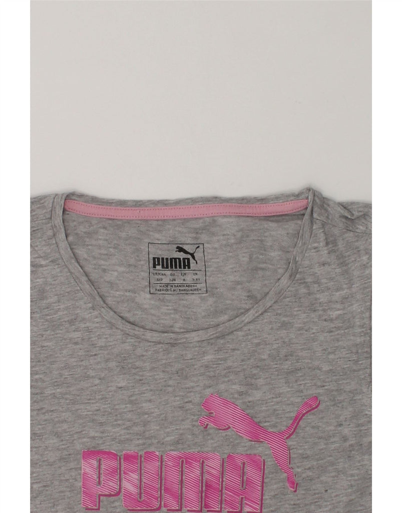 PUMA Girls Graphic T-Shirt Top 7-8 Years Grey Cotton | Vintage Puma | Thrift | Second-Hand Puma | Used Clothing | Messina Hembry 