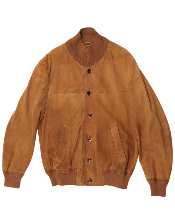 Vintage Mens Suede Bomber Jacket UK 38 Medium Brown Leather