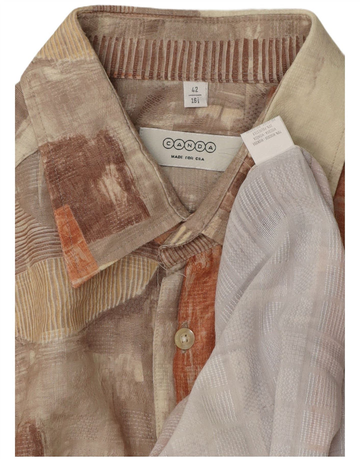 CANDA Mens Short Sleeve Shirt Size 42 16 1/2 Large Multicoloured Patchwork
