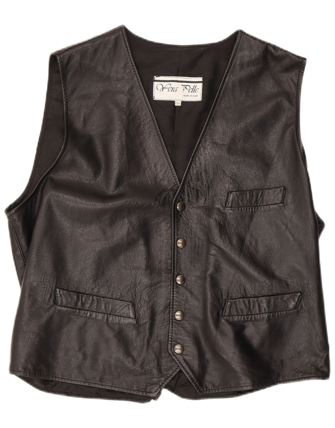 Vintage Mens Leather Waistcoat 3XL Black Leather
