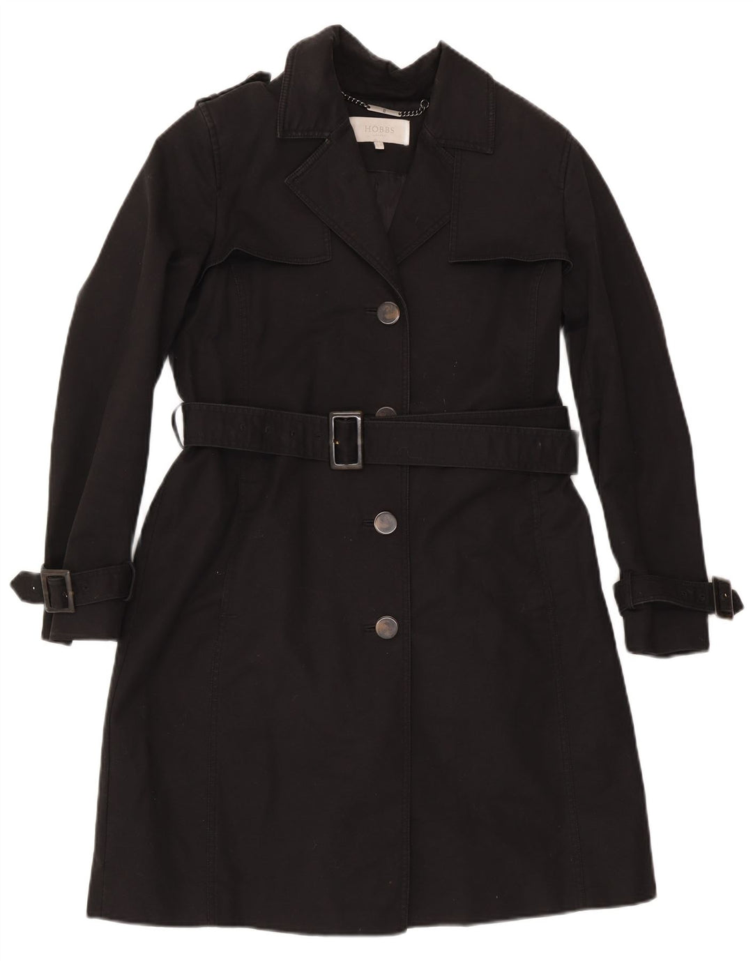 Hobbs Womens Trench Coat UK 12 Medium Black Cotton