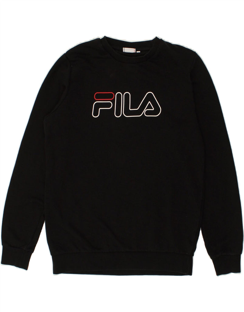 FILA Mens Graphic Sweatshirt Jumper Small Black Cotton | Vintage Fila | Thrift | Second-Hand Fila | Used Clothing | Messina Hembry 