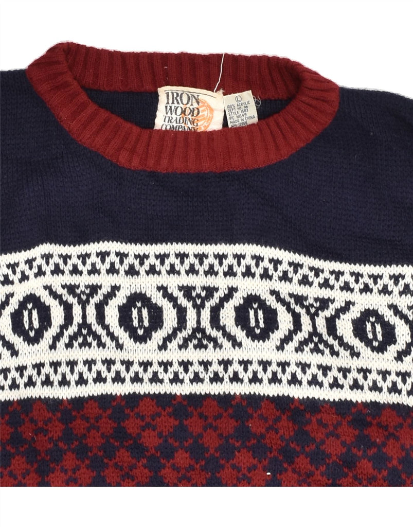 WOODS & IRONS Mens Crew Neck Jumper Sweater Large Multicoloured Fair Isle | Vintage Woods & Irons | Thrift | Second-Hand Woods & Irons | Used Clothing | Messina Hembry 