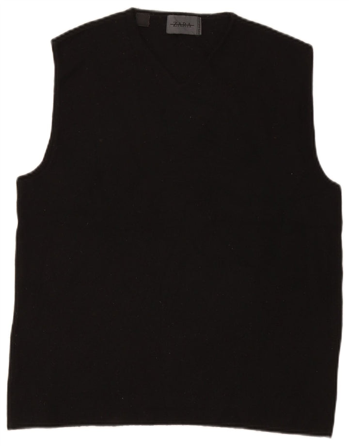 Zara Womens Vest Tank Top UK 18 XL Black Wool