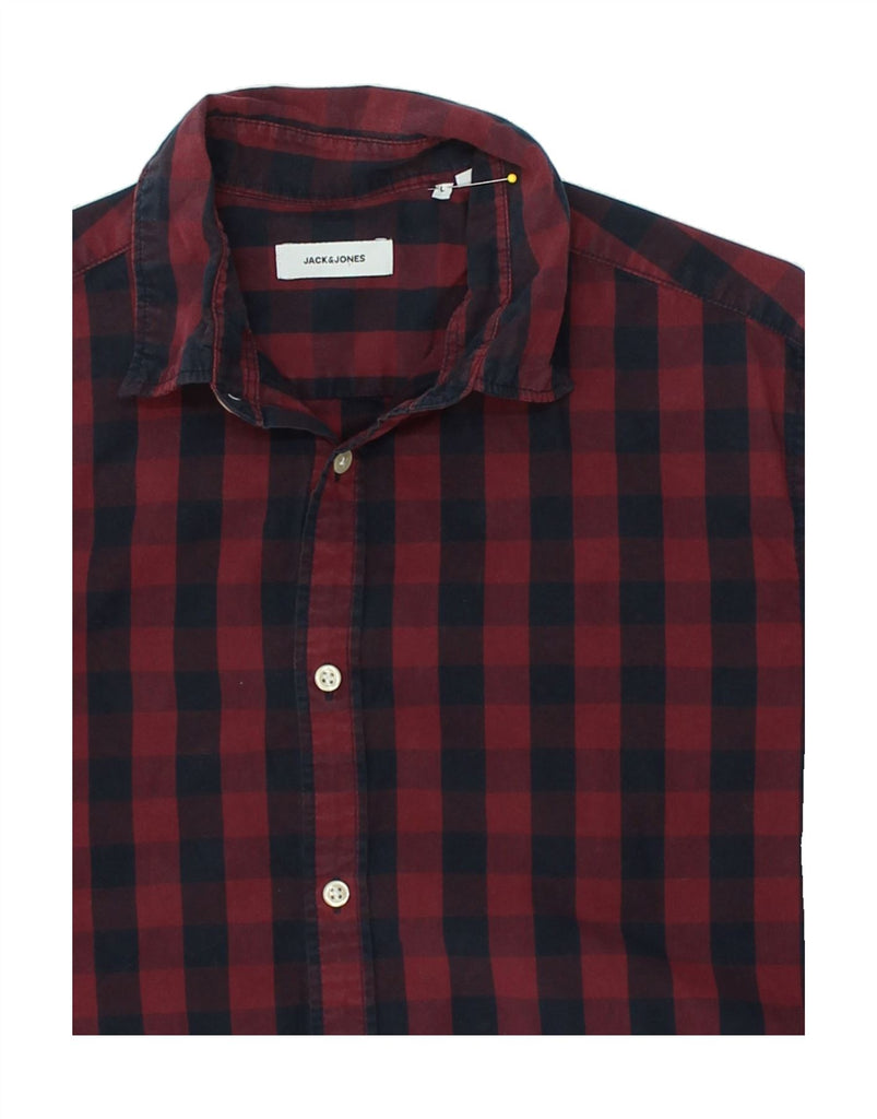 JACK & JONES Mens Shirt Large Burgundy Gingham Cotton | Vintage Jack & Jones | Thrift | Second-Hand Jack & Jones | Used Clothing | Messina Hembry 