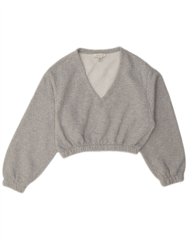 Topshop Womens Crop Oversized Sweatshirt Jumper UK 10 Small Grey Polyester