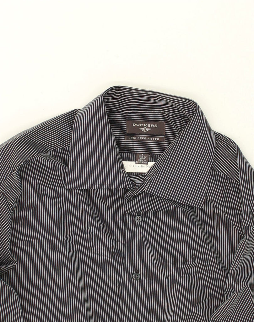 DOCKERS Mens Shirt Size 15 1/2  Large Black Pinstripe Cotton | Vintage Dockers | Thrift | Second-Hand Dockers | Used Clothing | Messina Hembry 