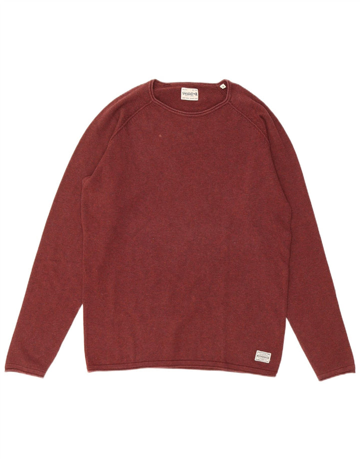 Jack & Jones Mens Crew Neck Jumper Sweater Medium Burgundy Cotton