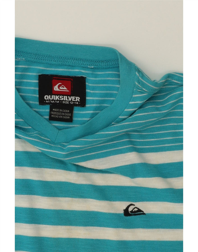 QUIKSILVER Boys T-Shirt Top 13-14 Years Medium Blue Striped Cotton Vintage Quiksilver and Second-Hand Quiksilver from Messina Hembry 